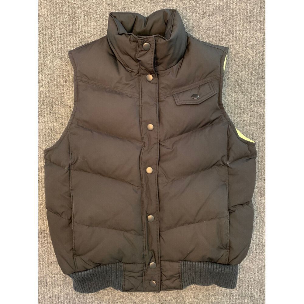 Gap Puffer Vest Womens S Down Filled High Neck Banded Waist Snap Pockets